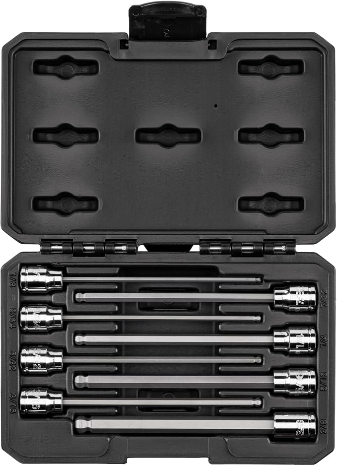 TEKTON 3/8 Inch Drive Long Ball End Hex Bit Socket Set with Case, 8-Piece (1/8-3/8 in.) | SHB91319