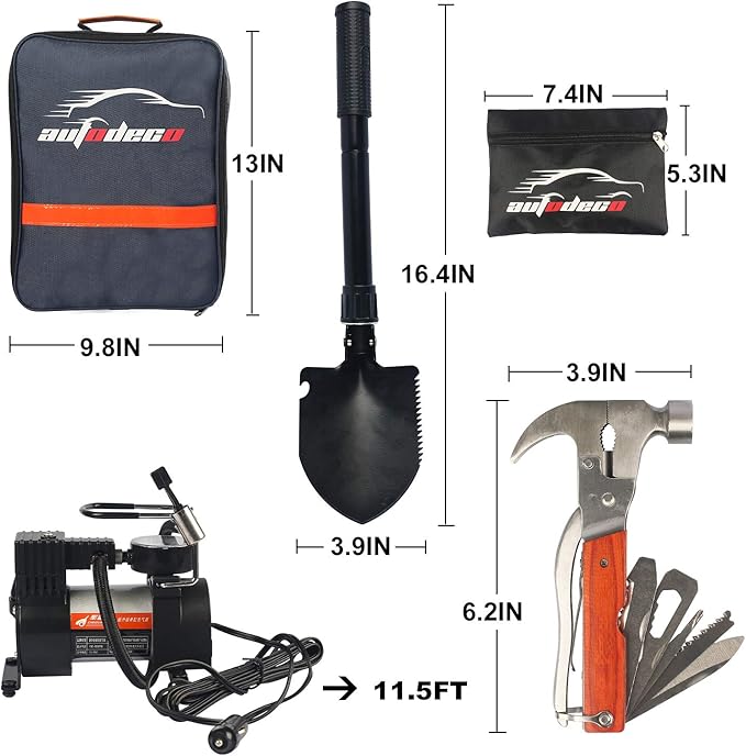 AUTODECO Roadside Emergency Car Kit for Vehicles 95 Pieces