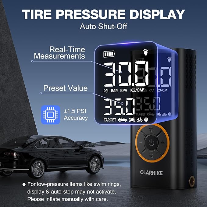 OlarHike Tire Inflator Portable Air Compressor, Smart Dual Hose System, Auto Air Pump for Car Tires, Bike,Bicycle, Motorcycles,Electric Pump with LED Light & Digital Pressure Gauge