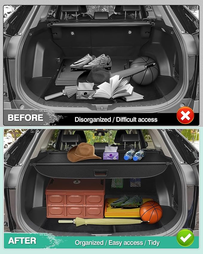 Powerty Retractable Cargo Cover for 2019-2025 Toyota RAV4-Carbon Fiber Texture Trunk Cover Privacy Screen Rear Security Shade for RAV4 Accessories with Storage Net