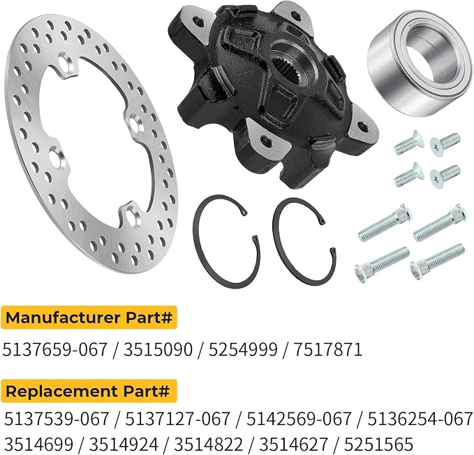 Front Wheel Hub Bearing Stud Brake Rotor Kit for Polaris RZR 900 800-4 570 Ranger 800 Diese-l 900 700 ACE 570 900 5137659-067 3515090 5254999 7517871
