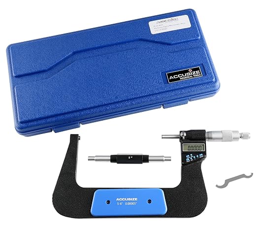 Accusize Industrial Tools 5-6''/125-150 mm 7 Keys Electronic Digital Outside Micrometers, 0.00005'' Or 0.001 mm Resolution, Ac21-6022 | IP54 Rated, 0.00005"/0.001 mm Resolution, 7-Key, ±0.003" Accuracy