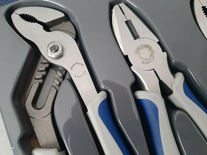 Blue Point BPL501 5-Piece Pliers and Cutter Set with Storage Tray, Slip Joint, Lineman's, Needle Nose, Adjustable Joint and Diagonal Cutter