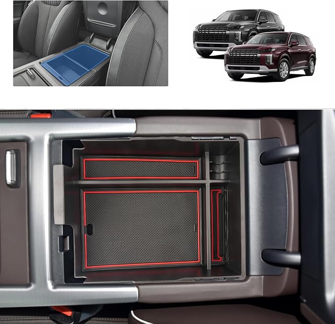 for 2024 Hyundai Palisade Center Console Organizer Tray for 2023-2025 Palisade SE/SEL/XRT/Limited/Calligraphy Armrest Box Secondary Storage Glove Box Insert Accessories (23-25 Palisade Red Trim)