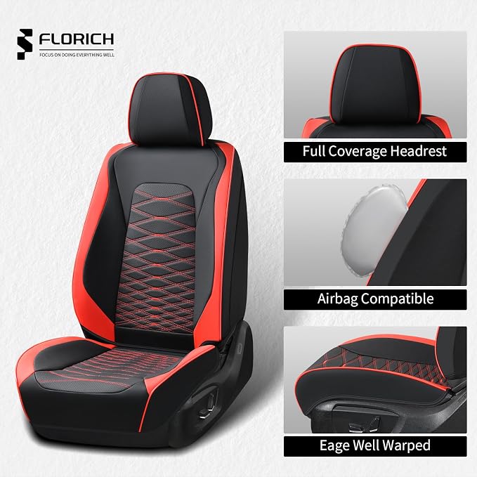 FLORICH Car Seat Covers Front Seat, Leather Seat Covers for Cars, Waterproof Car Seat Protector Breathable, Front Seat Covers for Cars, Automotive Seat Covers Universal Fit for Most Cars SUV Truck