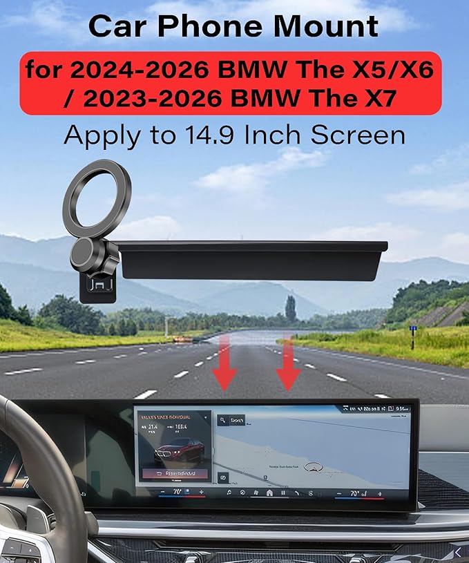 Magnetic Car Phone Mount for 2024-2026 BMW The X5/X6/ 2023-2026 BMW X7 Accessories, for MagSafe Strong Magnets Cell Phone Holder 14.9-Inch Screen Cradles, with Portable Phone Gripper