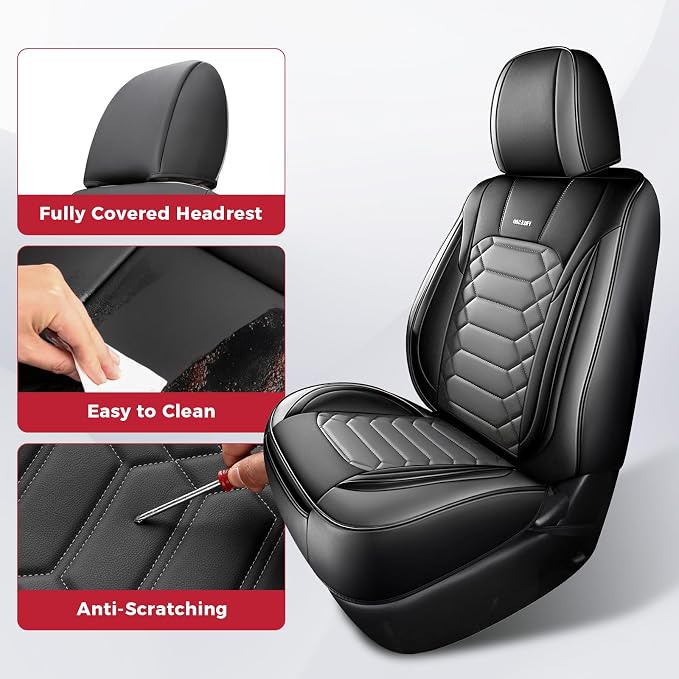 FREESOO 2 Front Tacoma 2005-2023 Seat Covers Custom Fit for Toyota Tacoma Double Crew Cab Faux Leather Pickup Truck Seat Covers (2 PCS Front, BlackGrey)
