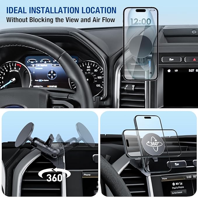 Surfcabin CNC Vent Phone Holder, Magnetic Air Vent Phone Holder Cradles Mount Compatible with F150 2015-2020 & Super Duty F250 F350 F450 2017-2021, Full Metal Bracket for Most CellPhones