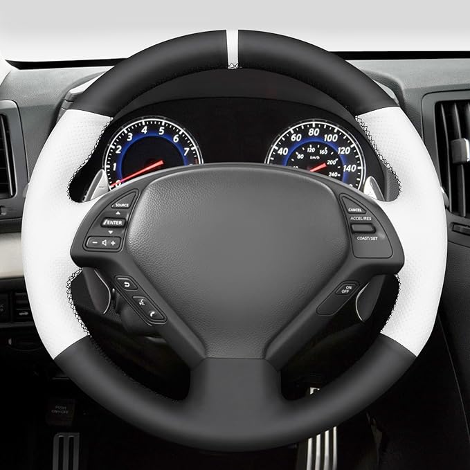 MEWANT Hand Stitch Black White Artificial Leather Steering Wheel Cover for Infiniti G25 G35 G37 EX35 EX37 Q60 QX50