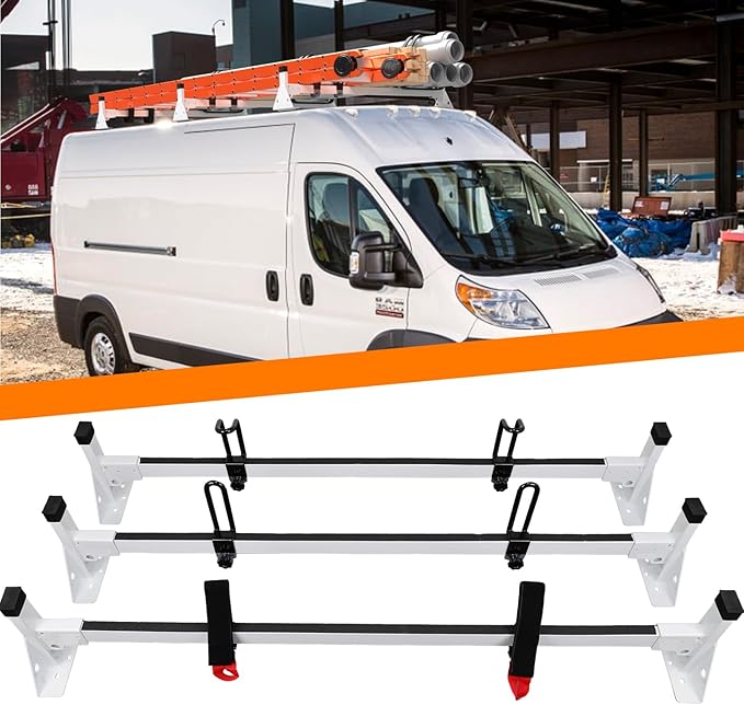 MELIPRON Steel Cargo Van Roof Ladder Rack Fit for RAM ProMaster 2013-2023 White 3 Bars