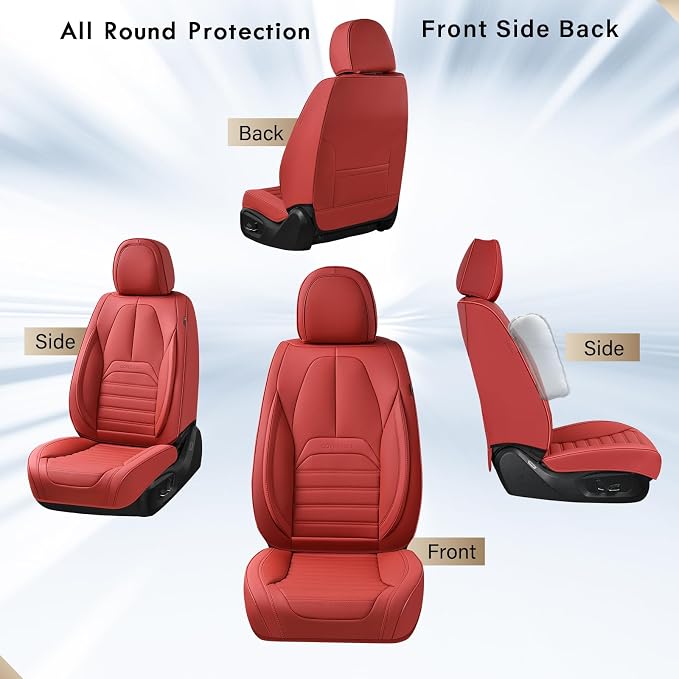 Coverado Seat Covers, Car Seat Covers Front Seats, Automotive Seat Covers, Waterproof Nappa Leather Car Seat Cover, Car Seat Cushion,Red Seat Covers Carseat Cover Universal Fit for Most Cars