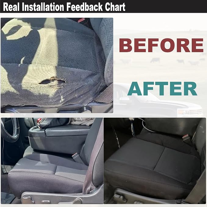 GXARTS Cloth Front Driver Side Bottom Replacement Seat Cover Compatible with Chevy Silverado Avalanche Suburban Tahoe GMC Sierra Yukon 2007 2008 2009 2010 2012 2013 2014 Black #19C