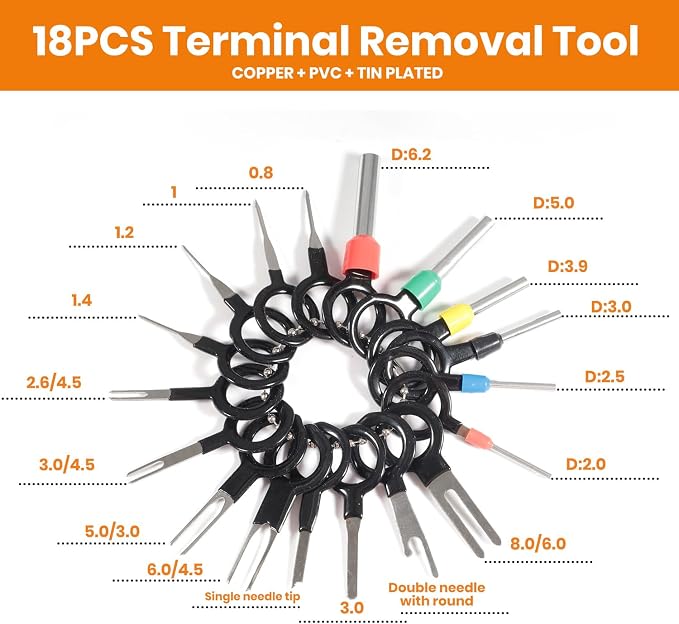 26 Types Automotive Wire Pin Connectors Kit, 1/1.5/1.8/2.2/2.3/2.8/3.5mm Non Insulated Terminal Pin Kit, Wiring Connectors Kit With Crimping Tool and Removal Tool