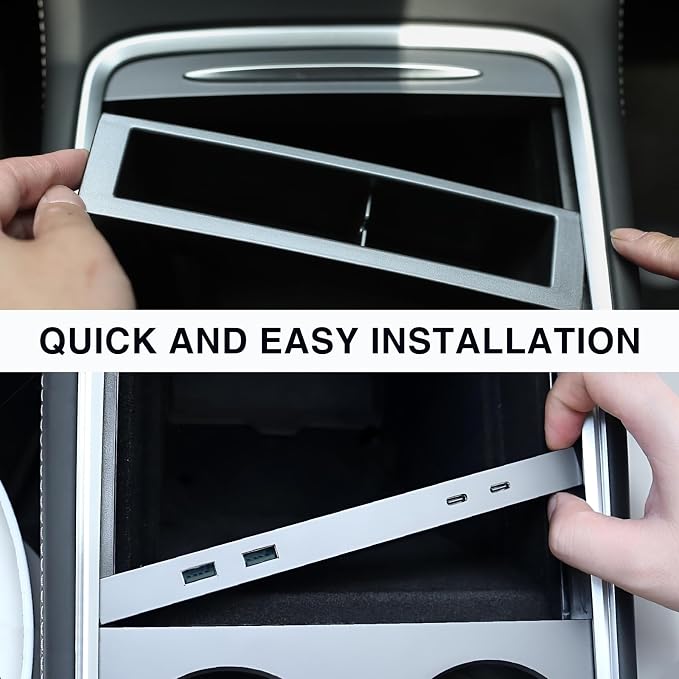 Center Console Organizer for Tesla 2021-2023 Model 3/Y Car Multi-Port USB Hub Charging Adapter USB Cable Organizer Cup Holder Pad for Tesla Accessories (3PCS)