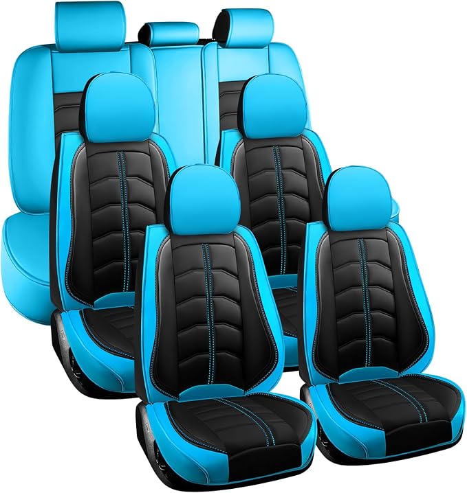 Car Seat Cover 7 Seats for Toyota Highlander 2001-2026, Durable Wear Resistant Waterproof Seat Cover, Breathable No Odor Premium Leather Vehicle Interior Accessories.(7 Standard,Black Blue)
