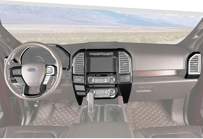 Jimen Fit for Ford F150 2015-2020, 16PCS Interior Trim Kits - Center Console Dashboard Cover, AC Control Panel, Volume Adjust Panel, Dash Side Air Vent Cover Trim (Carbon Fiber)