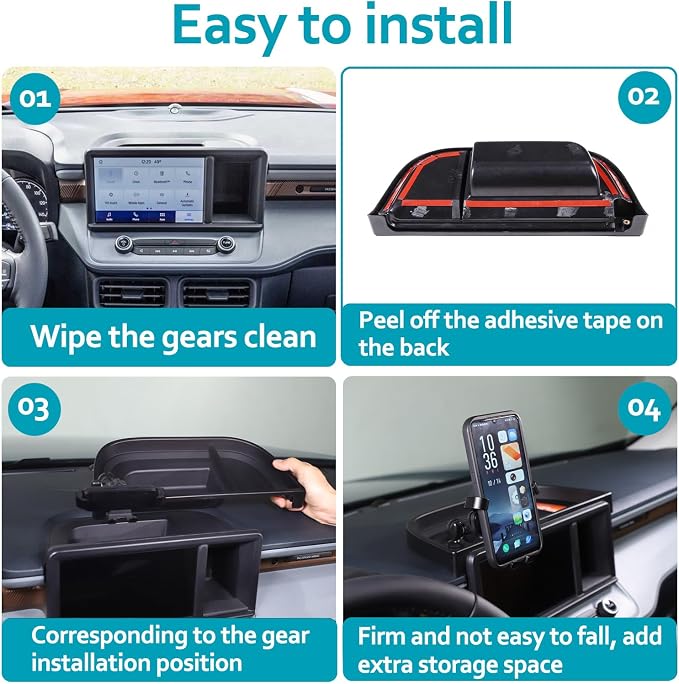 Dashboard Storage Box Fit for Ford Maverick 2022, ABS Dash Panel Tray Organizer, Dash Tray Phone Holder Mount with Storage Box, Dash Center Console Table Storage Tray (Type B)