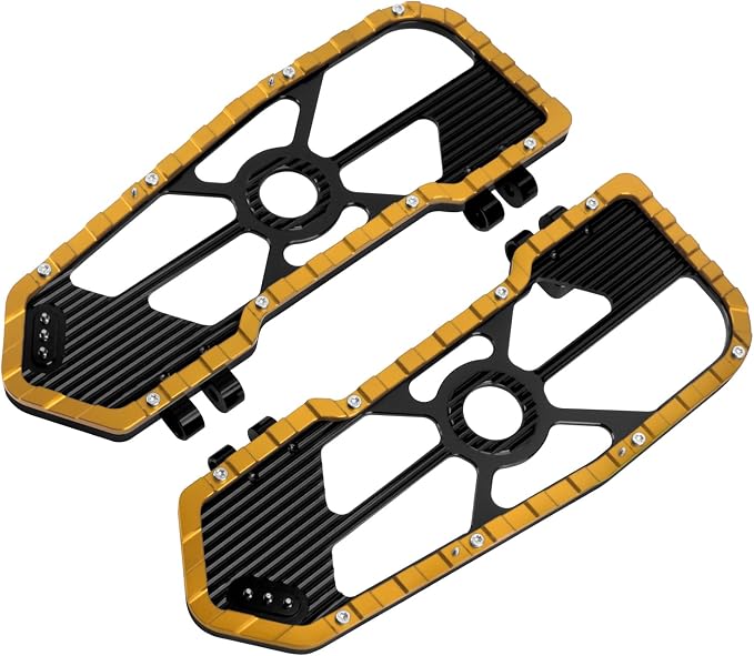 Motorcycle Driver Floorboards Front Footboards Pedal Offroad Rider Foot Pegs Fit for Harley Touring Road King Road Glide Electra Glide Street Glide Softail Dyna (Yellow Edge)