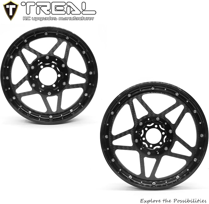 TREAL Losi Promoto MX Front and Rear Wheels(2P), CNC Machined Aluminum w Carbon Rims for Losi 1/4 FXR Motorcycle(Black)