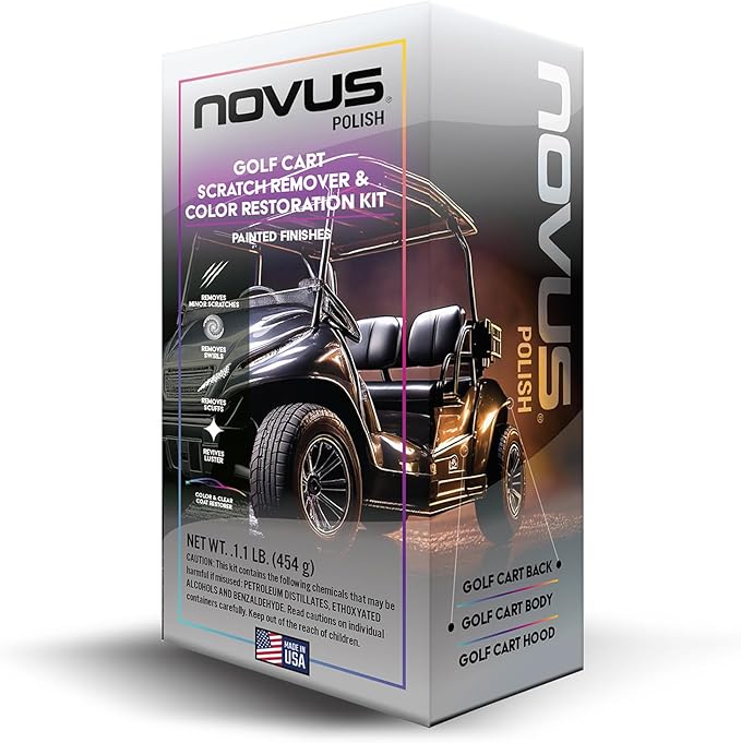 Novus Plastic Polish | Golf Cart Maintenance Kit | Includes Plastic Polish #3#2#1-2 Ounces Each, 2 Buffing Pads, Backing Drill Attachment, 3" Wool Pad, 3 Disposable Wipes