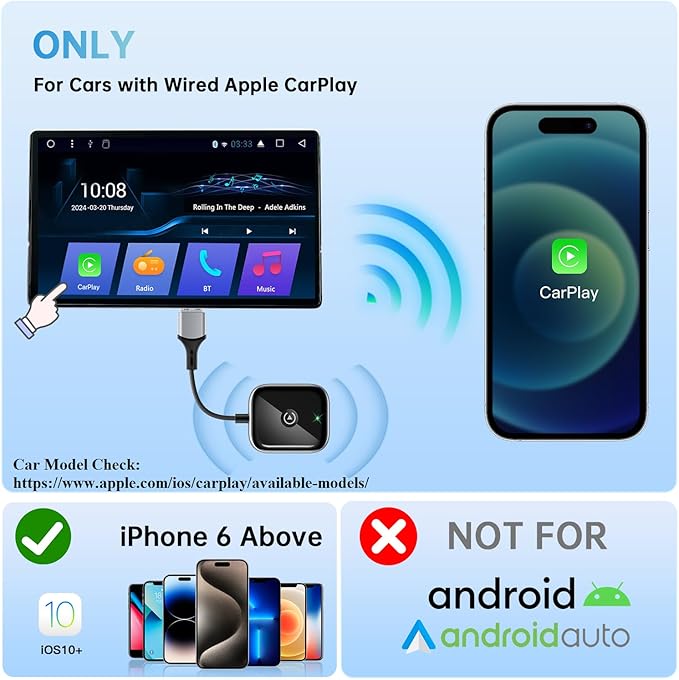 Wireless CarPlay Adapter for Apple CarPlay, Easy to Upgrade Wired CarPlay to Wireless, Instant Connectivity, Super Mini Car Play Dongle for iPhone Fit for Cars with Built-in CarPlay (Black)