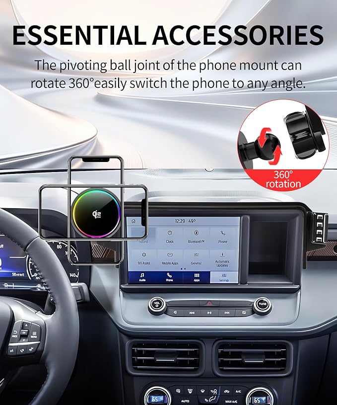Qi2.2 25W Magnetic Car Mount Charger for 2022 2023 2024 Ford Maverick Accessories, for Fast Charging Cell Phone Holder 8 Inch Screen Fixed Clip with Cooling Fan＆54W Fast Adapter