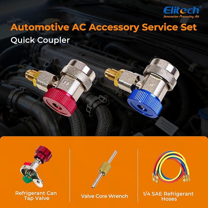 Elitech AC Gauge Set, Digital Manifold Gauge Set for HVAC & Automotive Systems, Supports 88 Refrigerants, DMG-2SE with 3 Color Hoses, R134a Quick Couplers, Can Tap & Wrench