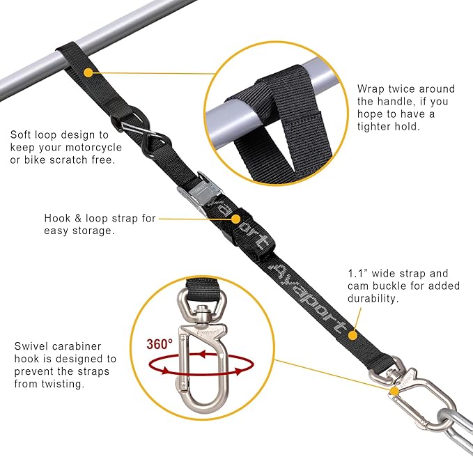 Ayaport Motorcycle Tie Down Straps 1.1” x 7’ (with Swivel Carabiner Hooks) Cam Buckle Tie Downs, Handlebar Strap for Dirt Bike, Motor Bike, Kayak, Car, Truck, Boat, Cargo, Black (1.1" x7'-4pcs)