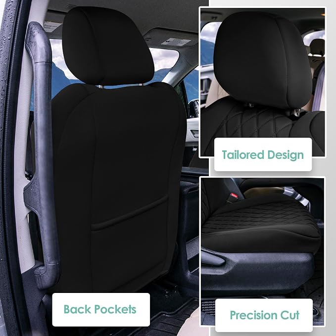 FH Group Custom Fit Car Seat Covers Specifically Made for Toyota Sienna 2021-2024, Black Ultraflex Neoprene Front Set Automotive Seat Covers, 7-8 Seater SUV Seat Covers, Toyota Accessories