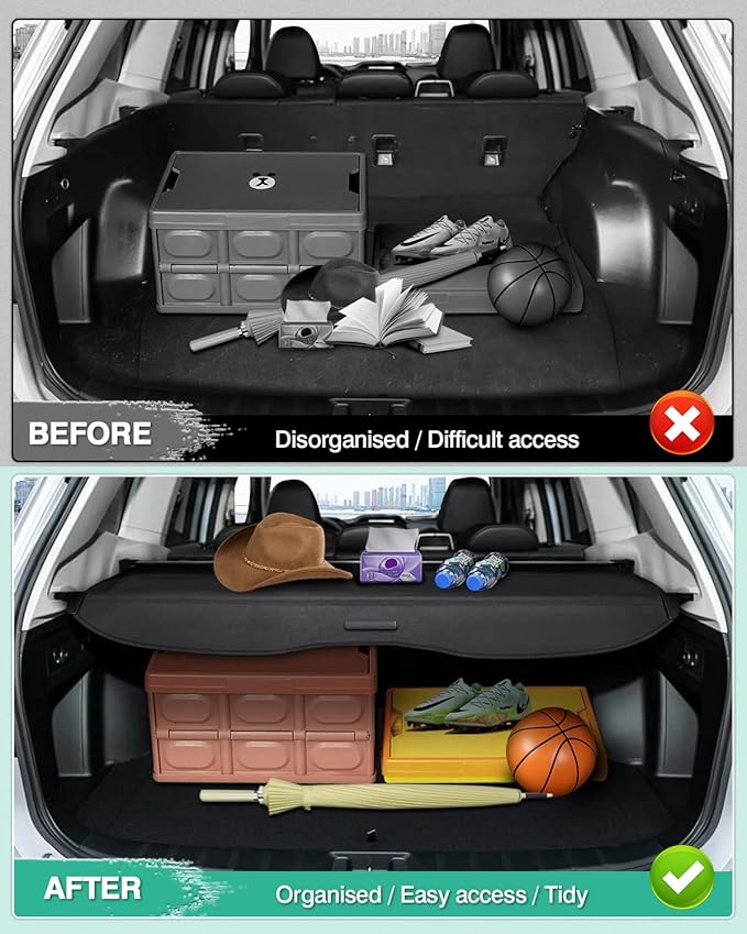 Powerty Cargo Cover for Subaru Forester 2009-2013(Manual Rear Gate), Retractable Trunk Cover Rear Trunk Security Cover for 2009-2013 Forester Accessories Shielding Shade Black No Gap