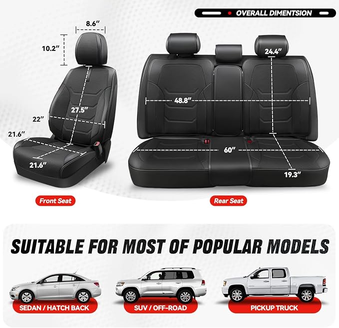 Auto Dynasty Car Seat Covers Full Set, Anti-Slip Automotive Interior Covers with Storage Pocket, Breathable Car Seat Protectors, Airbag Compatible, Universal Fit Most Vehicles, Black (Sport Series)