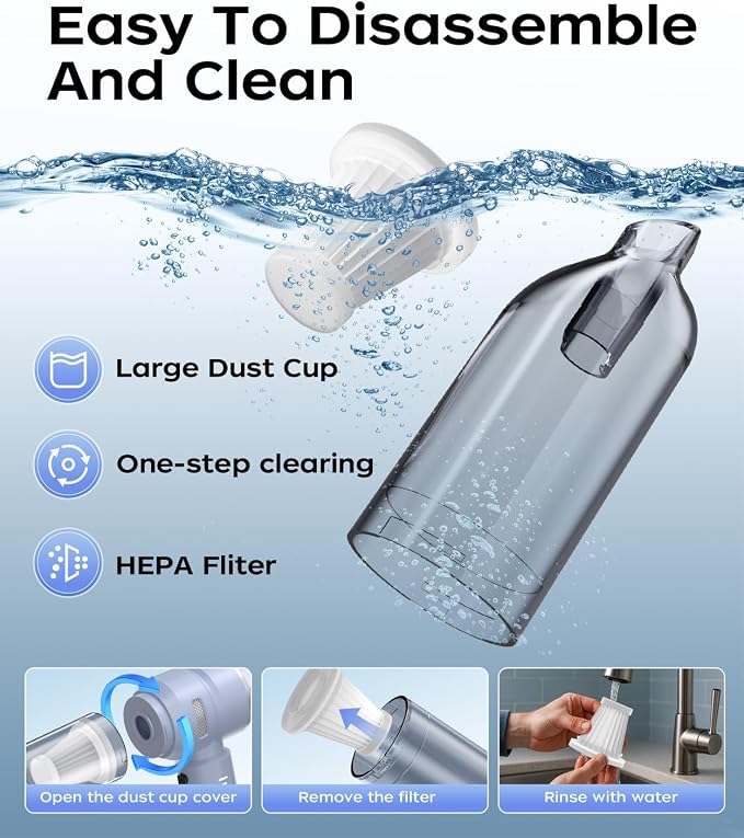 VNOST Car Vacuum,3 Suction Modes,Portable Mini Cordless Cleaner with 50000pa Suction Power,Type-C Charge,Handheld Vacuum for Home,Car,Birthday Gifts for Men Dad Husband(Blue)