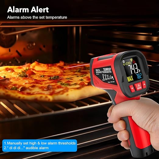 Infrared Thermometer Gun, Digital Laser Temperature Gun with Probe, -40°F~1472°F Non-Contact IR Thermometer with Adjustable Emissivity for Cooking, Pizza Oven, Griddle, Grill & Meat