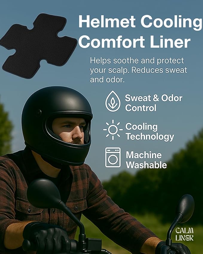 Motorcycle Helmet Liner – Anti-Sweat, Cooling & Reusable. Absorbs Sweat, Prevents Odor & Stains. Easy Hook & Loop Fit for Helmets: Skateboard, Hockey & Bike