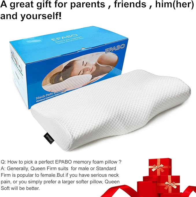 EPABO Contour Memory Foam Pillow Orthopedic Sleeping Pillows, Ergonomic Cervical Pillow for Neck Pain - for Side Sleepers, Back and Stomach Sleepers, Free Pillowcase Included ( Soft & Queen Size)