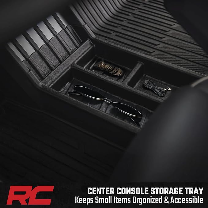 Rough Country Center Console Organizer Tray for Tesla Cybertruck (2024–2025) - Custom-Fit TPR Storage Insert, Raised-Edge Spill Protection