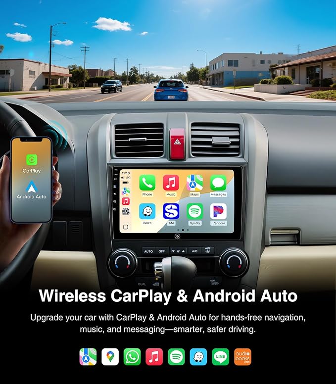 Car Radio Stereo for Honda CRV 2006-2011, Wireless CarPlay Android Auto 9 Inch Linux Touch Screen Navigation Head Unit Bluetooth FM/AM