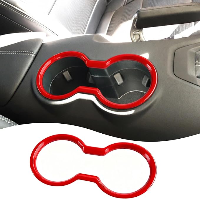 MUXEE Front Cup Holder Trim,for Ford Mustang 2024 2025 2026 - ABS Wine Red Front Cup Holder Protective Panel Cover Sport Interior Trim Accessories