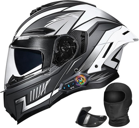 Bluetooth Modular Motorcycle Helmet with Dual Visors, DOT ApprovedBuilt-in Sun Shield, Removable Washable Liner for Adults Men Women, Casco Moto Hombre Mujer