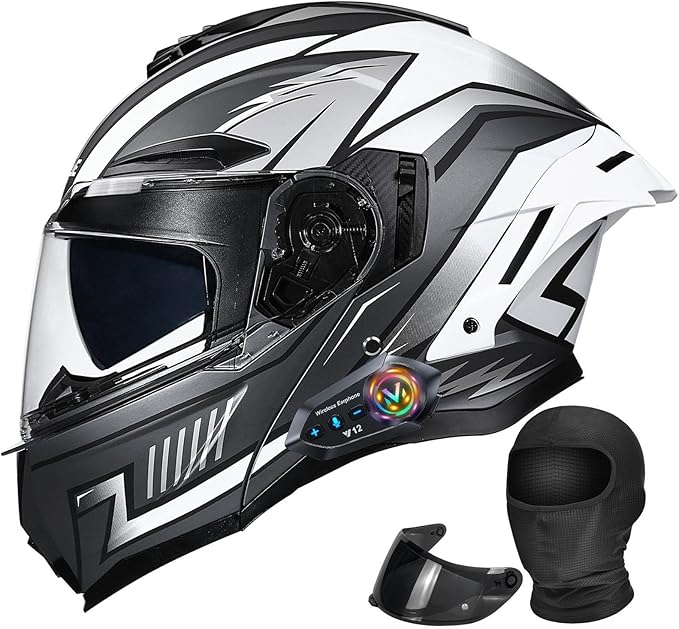 Bluetooth Modular Motorcycle Helmet with Dual Visors, DOT ApprovedBuilt-in Sun Shield, Removable Washable Liner for Adults Men Women, Casco Moto Hombre Mujer