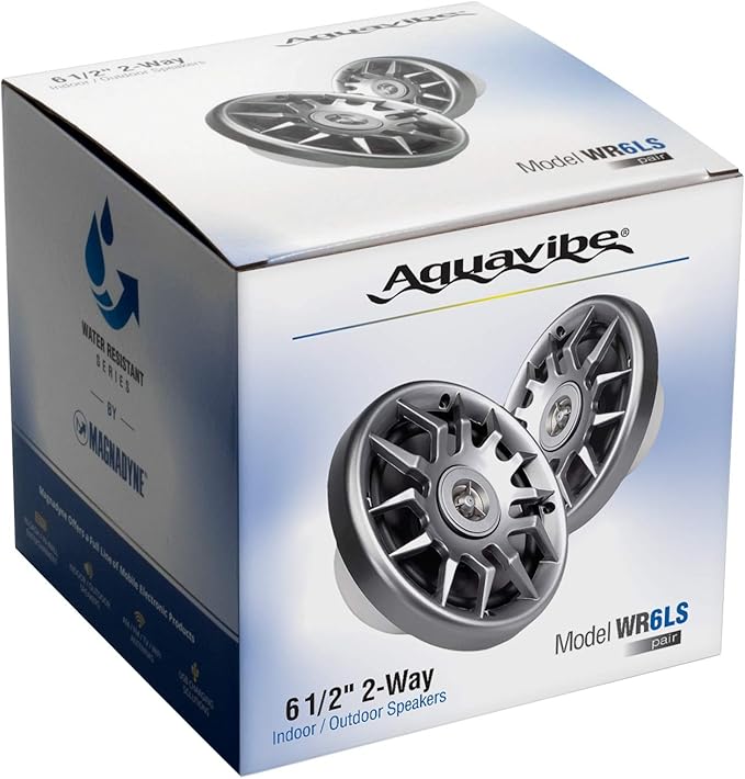 Marine Audio Speakers, 80 Watts, 6.5 Inch, Water Resistant, UV-Resistant, with Metallic Dome Tweeter, High-Performance Marine, RV & Vehicle Upgrade (Silver)