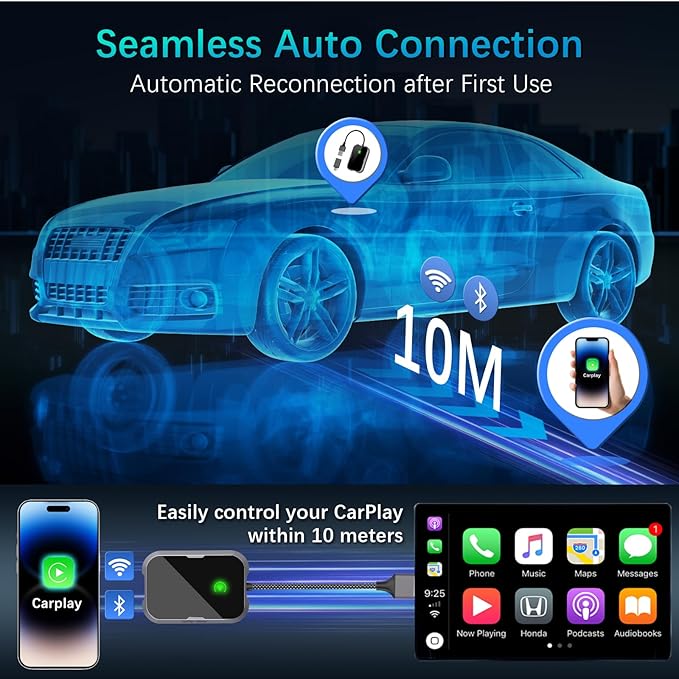 Wireless Carplay Adapter - Mini Car Play Wireless Adapter, Plug & Play Carplay Dongle Compatible with Apple iPhone 6+/iOS10+ & Cars Built-in CarPlay