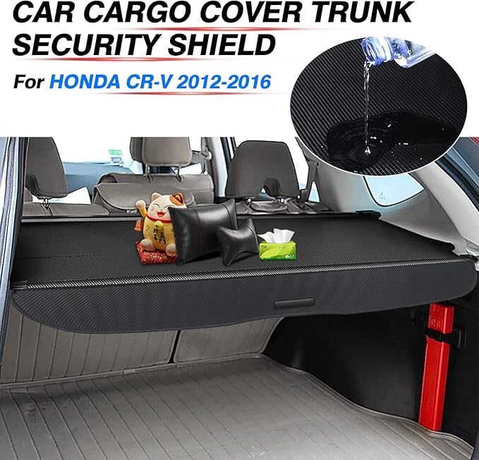 Powerty Retractable Cargo Cover for 2012-2016 Honda CRV, Canvas Texture Trunk Cover Privacy Screen Rear Security Shade for CR-V Accessories
