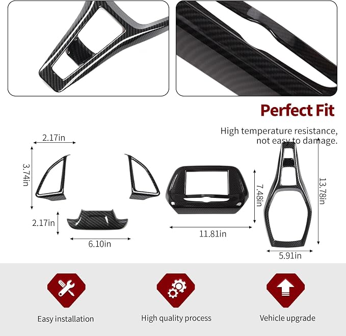 Jimen Fit for Chevrolet Camaro 2017-2024, 6PCS Carbon Fiber Interior Trim Kits - Navigation Screen Cover, Gear Shift Panel Trim