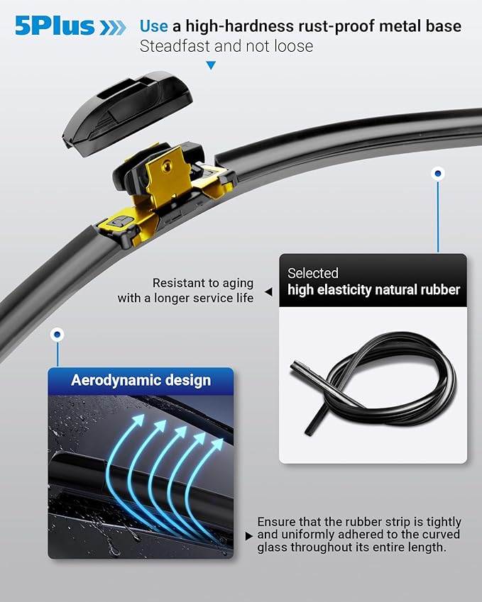 5 PLUS Wiper Blades Replacement For TOYOTA RAV4 2024 2023 2022 2021 2020 2019(Set of 3), 26 Inch + 16 Inch Wiper Blades with 12 Inch Rear Wiper Blade, All-Season OEM Quality Windshield Wipers