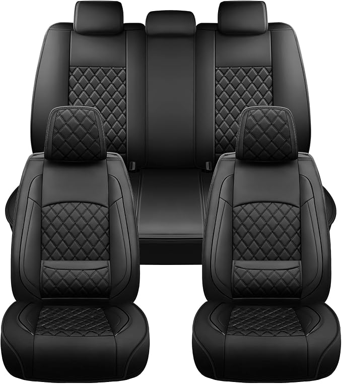 Fit Expedition Car Seat Covers for Ford Expedition 2011-2025 2026(Only 5-Seat Version) - Luxury Leather, All-Weather Seat Cushions, Waterproof, Airbag Compatible, Full 5-Seat Set (Black)