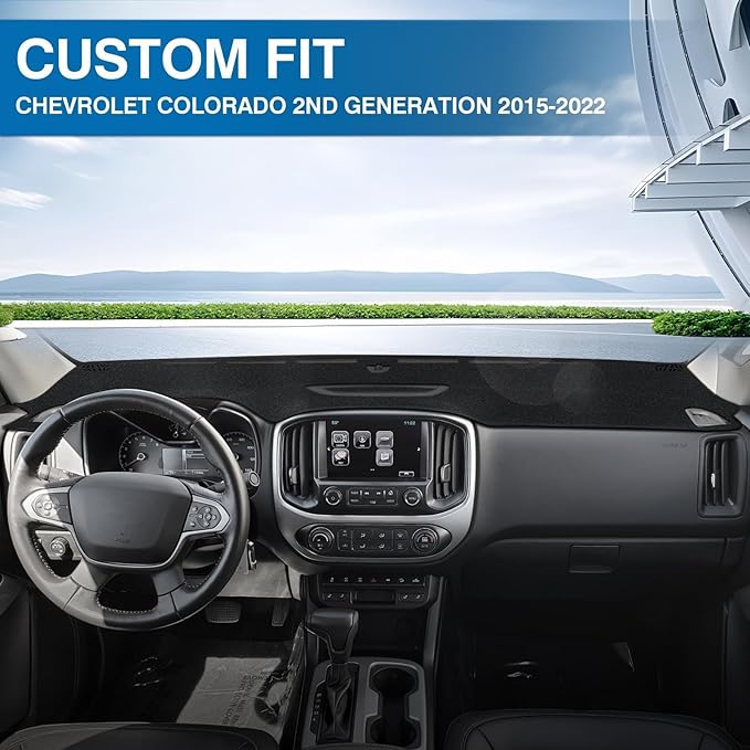 KUST Black Dash Cover for Chevy Chevrolet Colorado 2015-2021 2022 Left Hand Driving Polyester Dashboard Cover Non-Slip Center Console Dash Cover Interior Accessories for Colorado Sunshade No Glare
