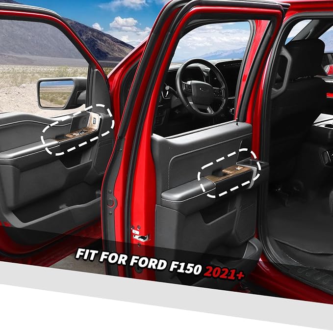 Jimen Fit for Ford F150 4 Door 2021-2025, 7PCS Car Window Lift Switch Panel Cover Trim (Wood Grain)