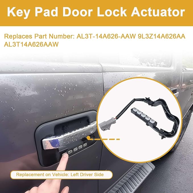 AL3Z-14A626-AAW Keyless Entry Wired Door Keypad Actuator Fit for Ford F150 2009-2014, for Lincoln Mark LT 2010-2014 Left Driver Side Replace# 9L3Z14A626AA AL3T14A626AAW