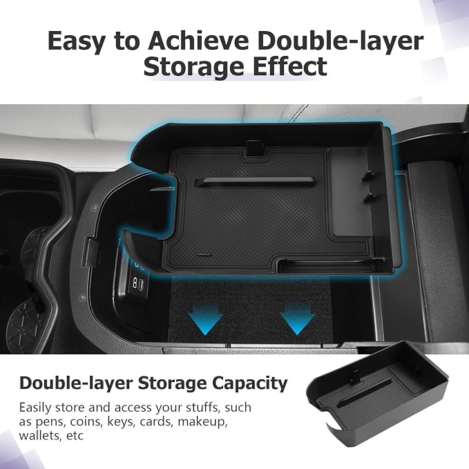 LUWU for 2025 Toyota RAV 4 Accessories Compatible with 2019 2020 2021 2022 2023 2024 2025 Toyota RAV 4 Front Center Console Organizer, Armrest Storage Box Insert Tray ABS Material 2-Pack